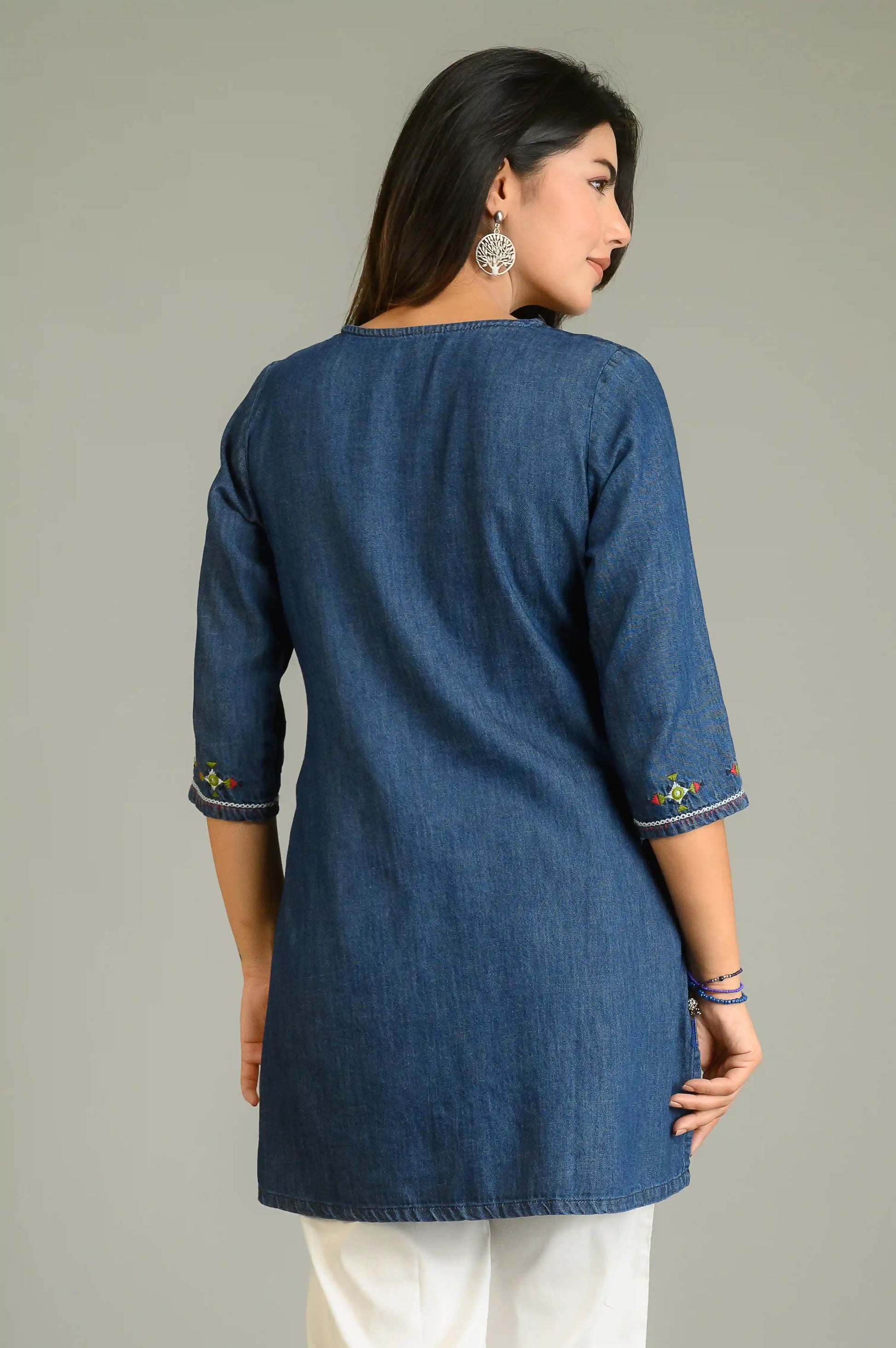 Product Carousel Image 6: Denim Meets Heritage Top