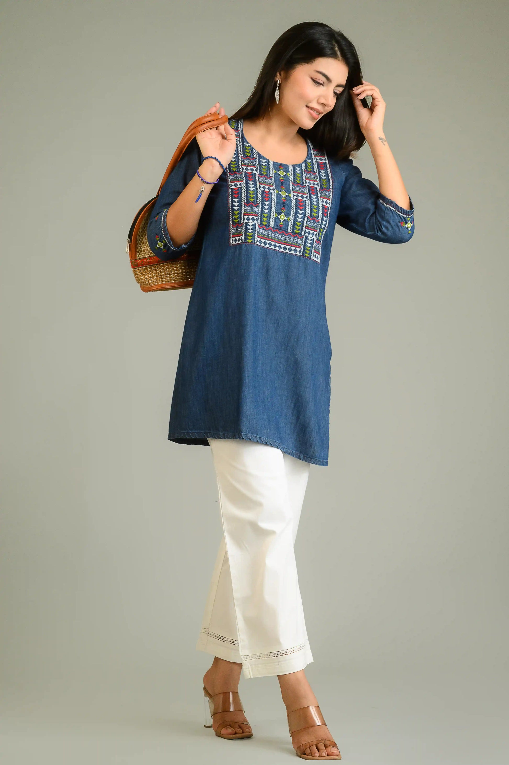 Product Carousel Image 2: Denim Meets Heritage Top