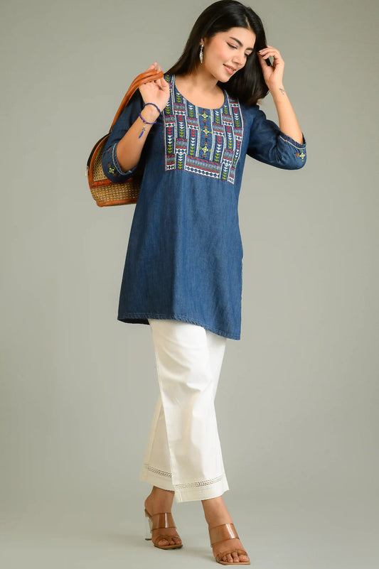 Denim Meets Heritage Top - Etiquette Apparel