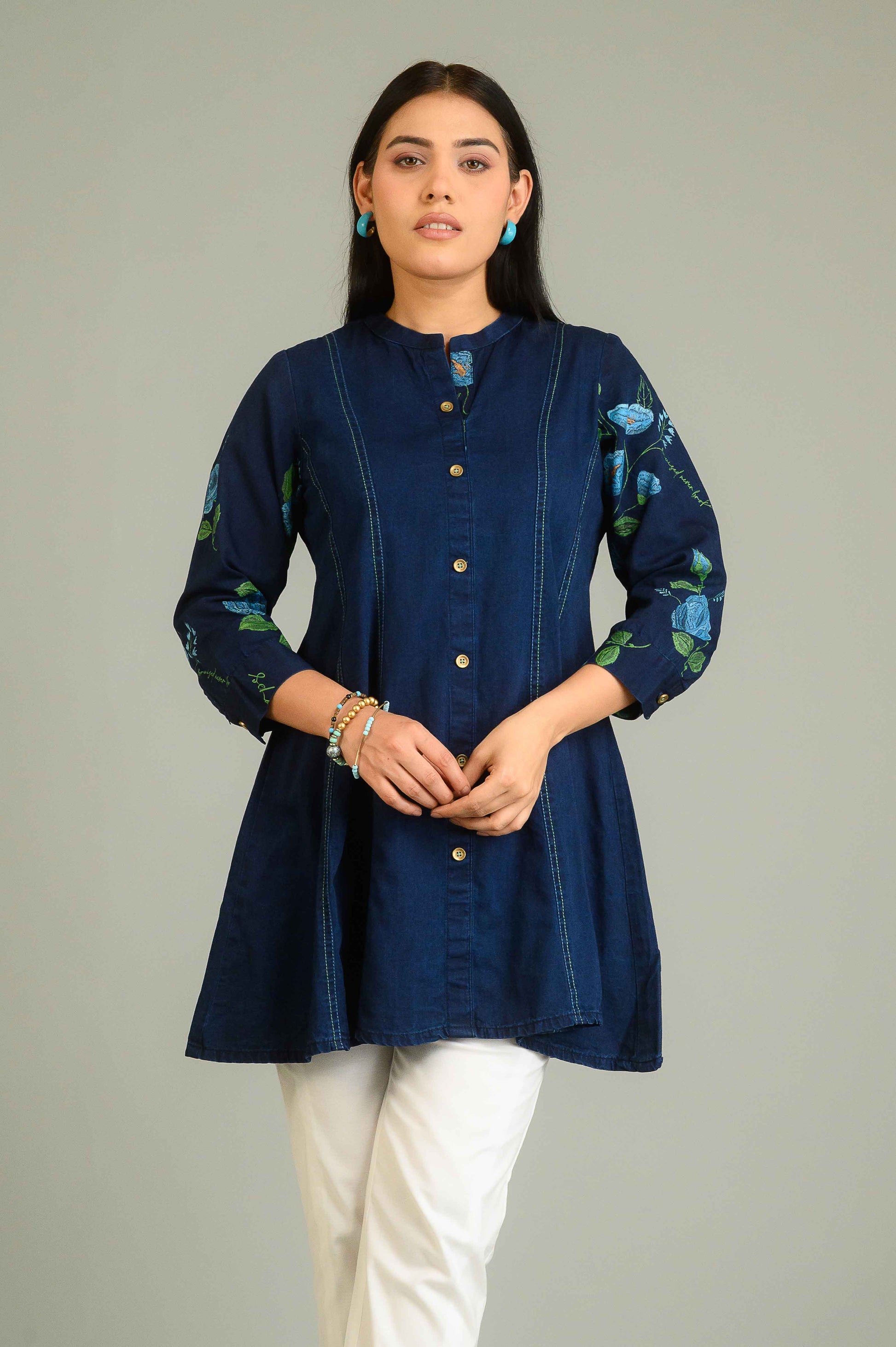 Product Carousel Image 7: Handpainted Denim Sleeved Top