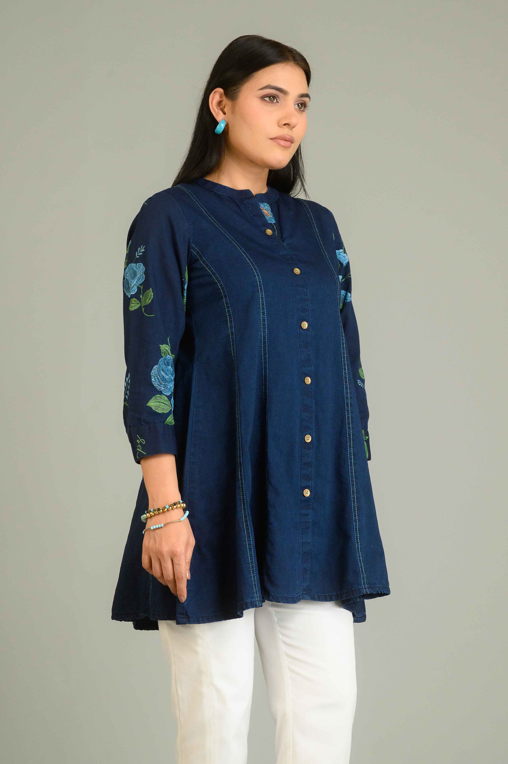 Product Carousel Image 9: Handpainted Denim Sleeved Top