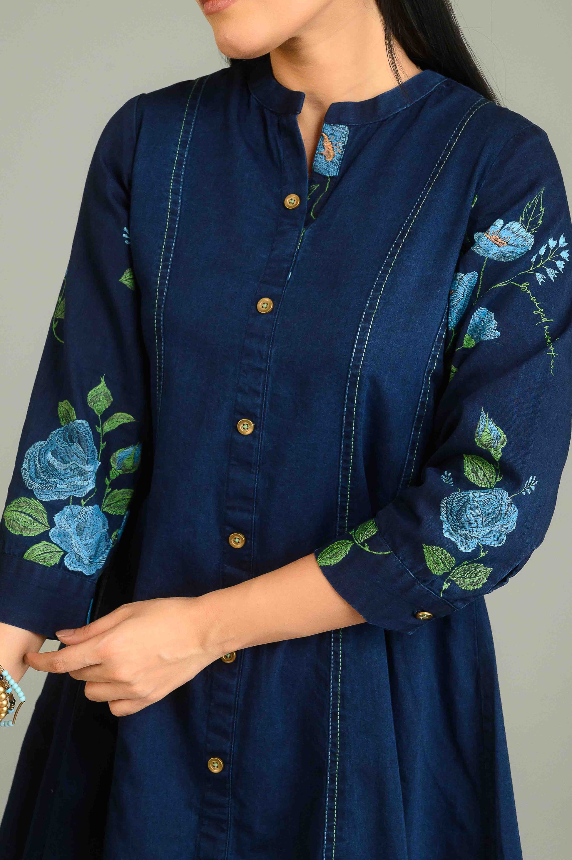 Product Carousel Image 8: Handpainted Denim Sleeved Top