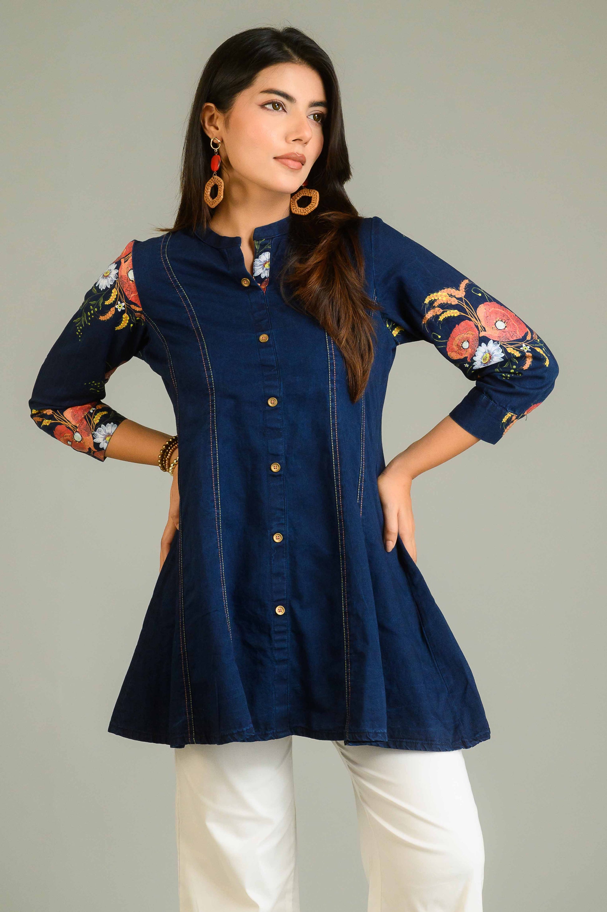 Product Carousel Image 4: Handpainted Denim Sleeved Top