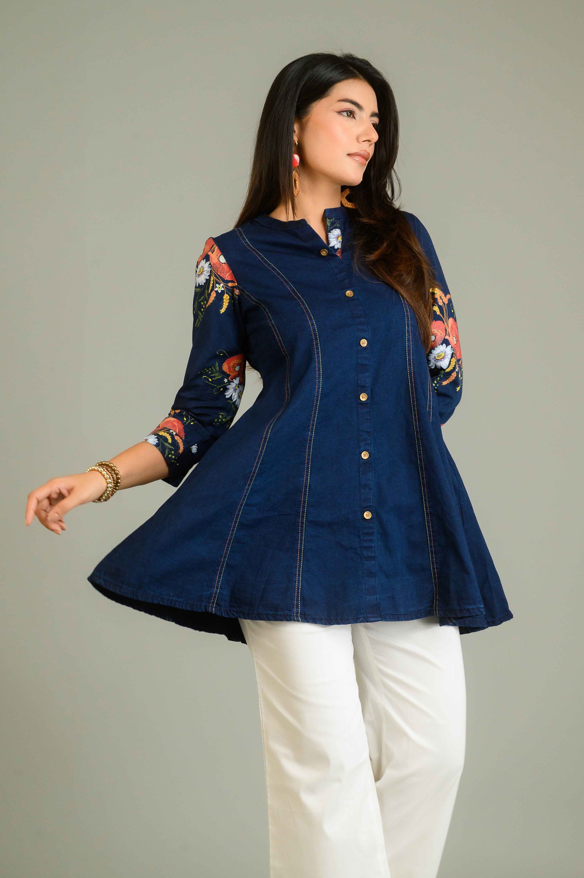 Product Carousel Image 5: Handpainted Denim Sleeved Top