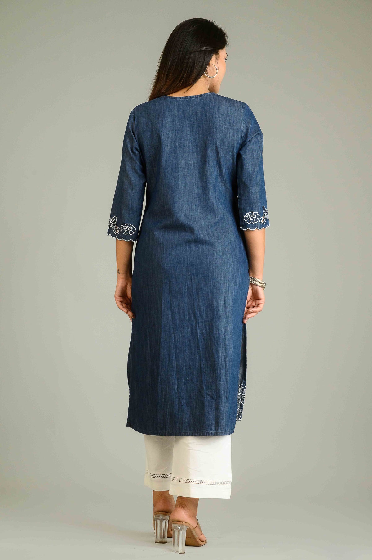 Statement Denim Cutwork Kurta - Etiquette Apparel
