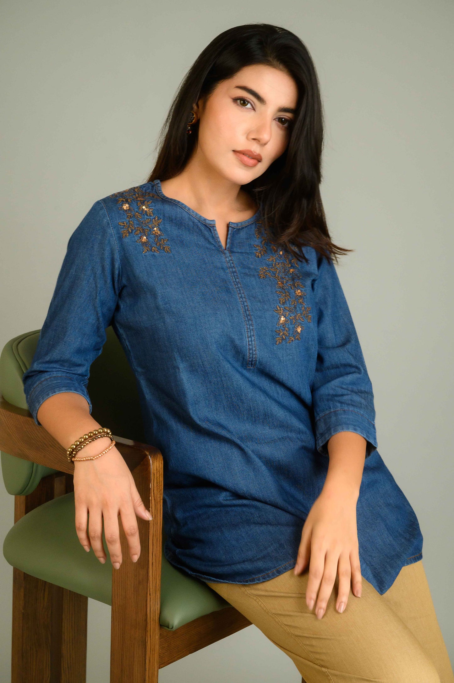 Rustic Charm in Denim Top - Etiquette Apparel 