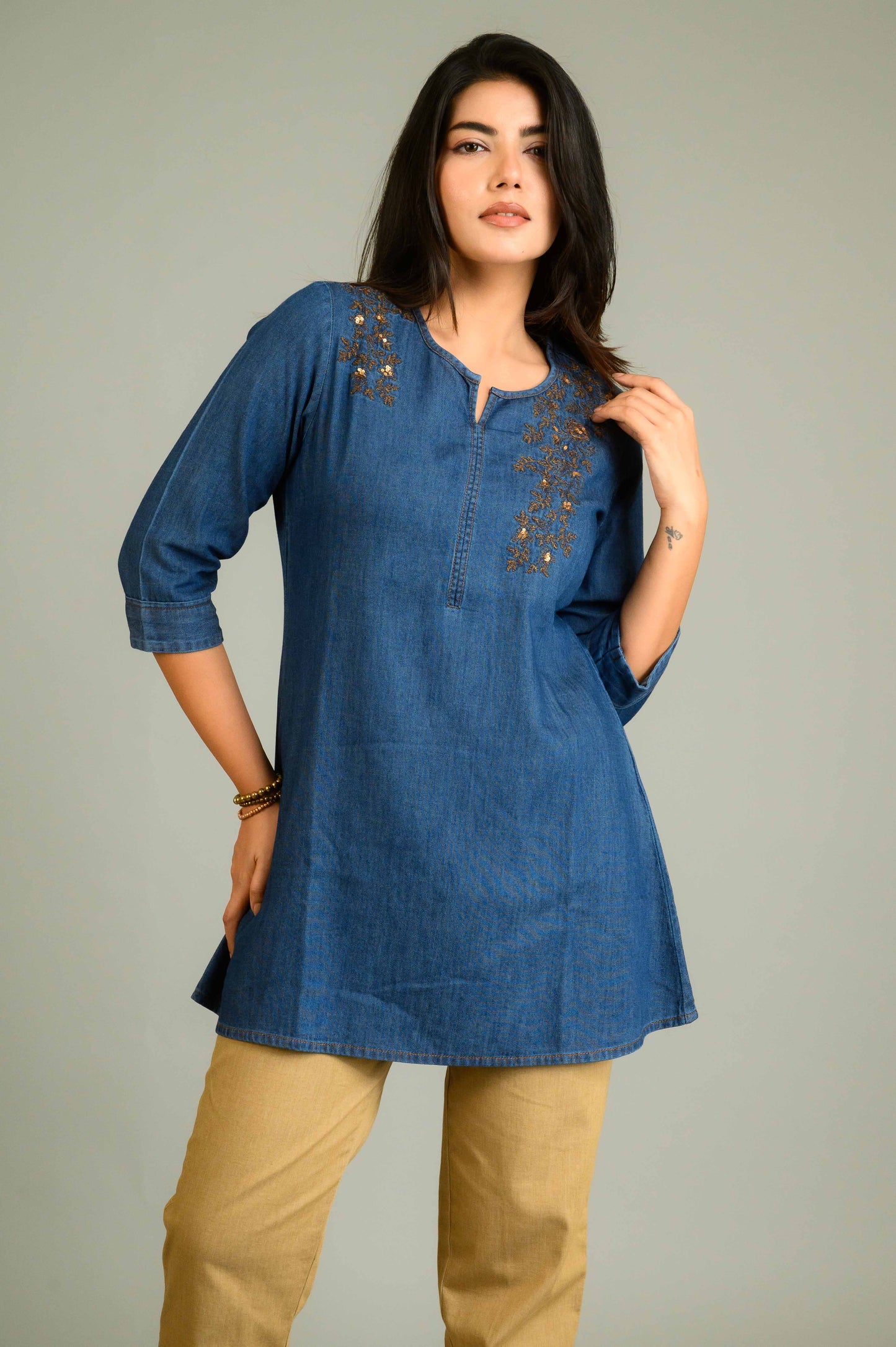 Rustic Charm in Denim Top - Etiquette Apparel 