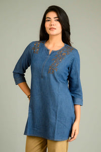 Rustic Charm in Denim Top - Etiquette Apparel 