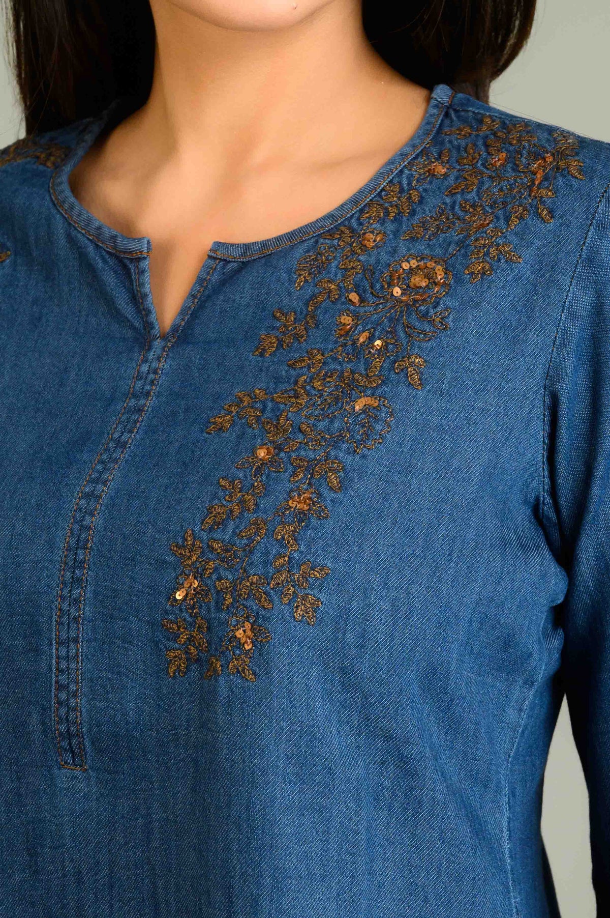 Rustic Charm in Denim Top - Etiquette Apparel 