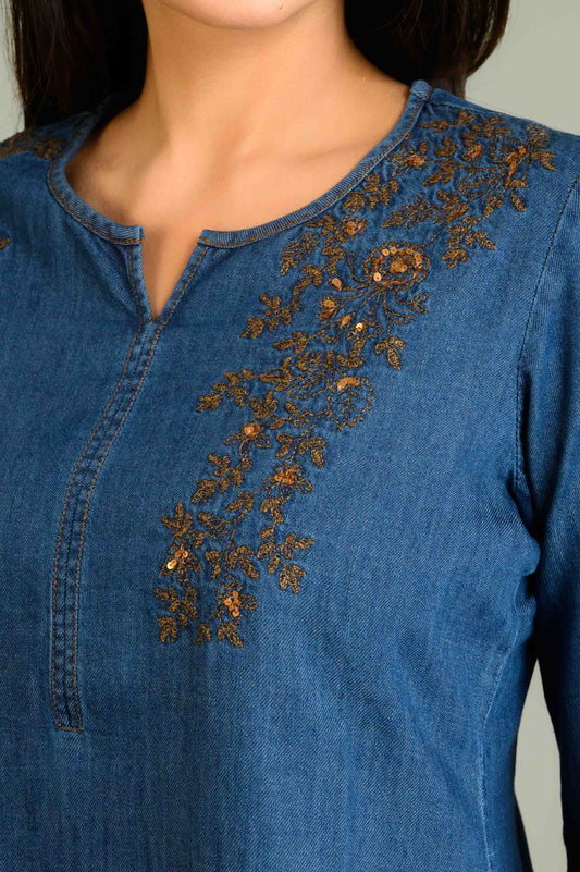 Rustic Charm in Denim Top - Etiquette Apparel 