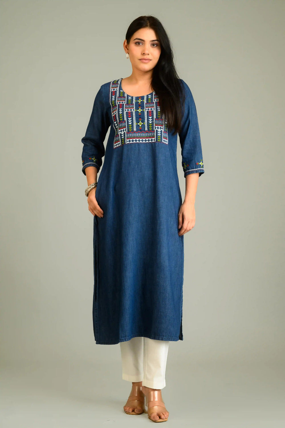 Folk Threads on Blue Top - Etiquette Apparel