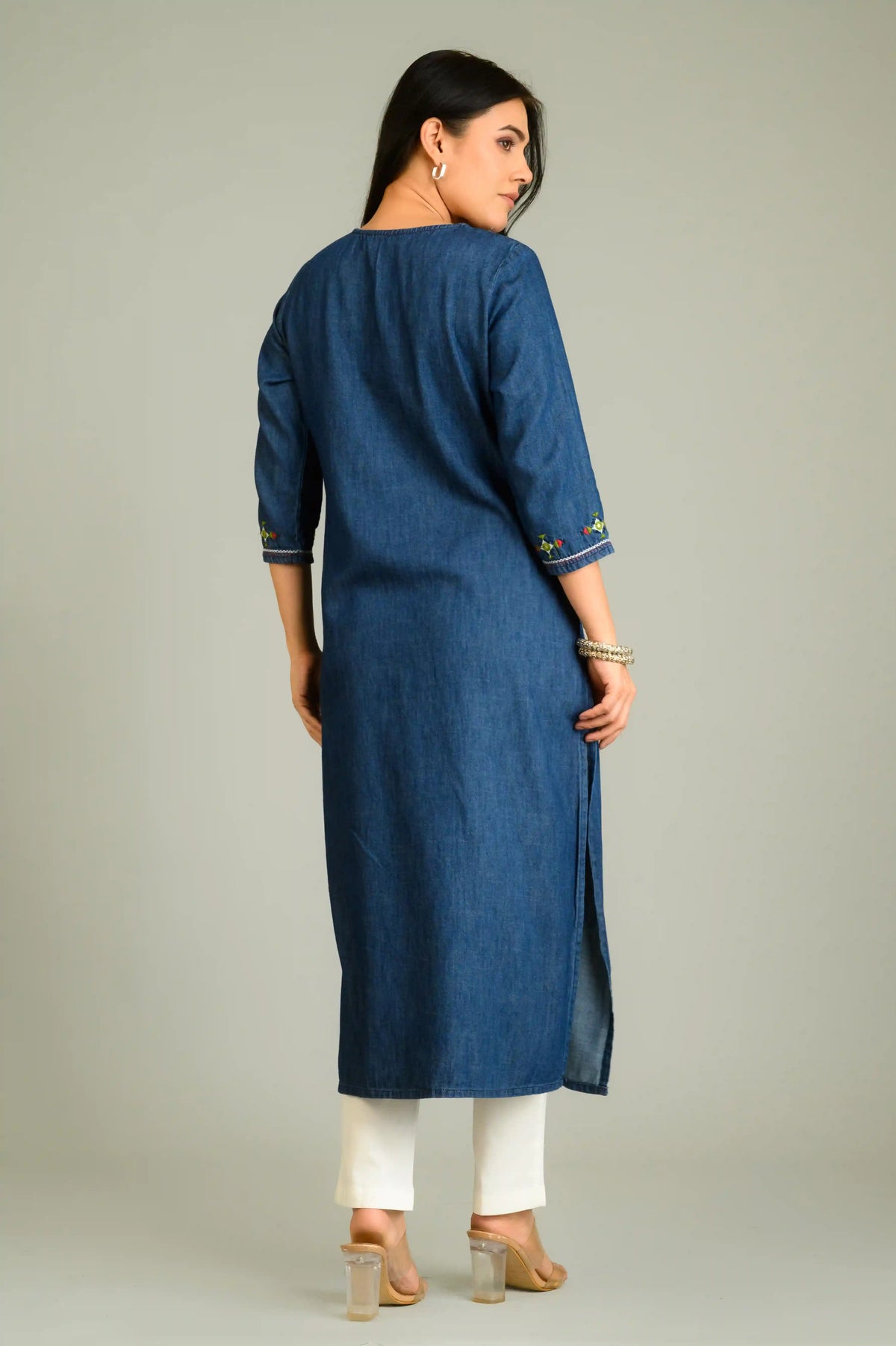 Folk Threads on Blue Top - Etiquette Apparel