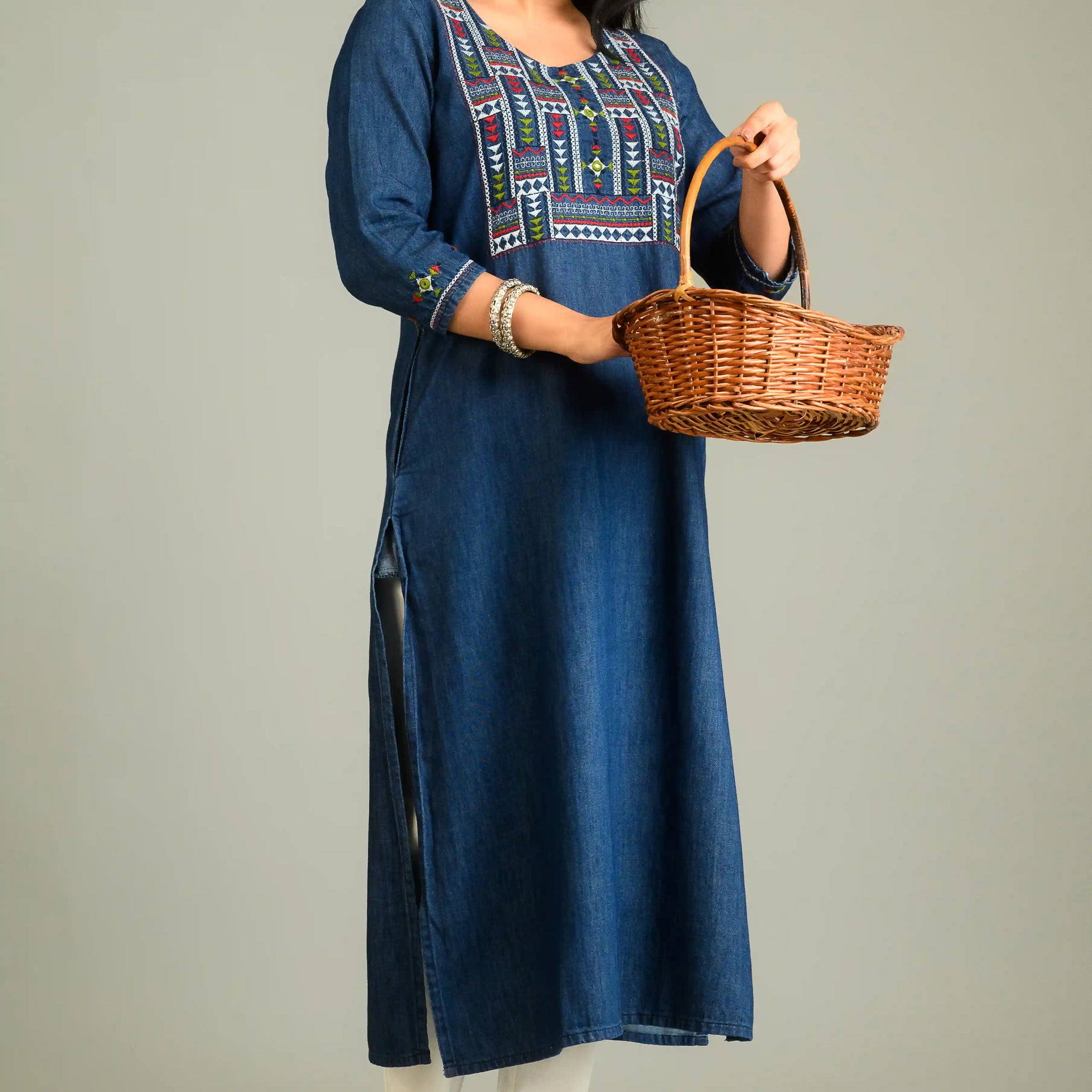 Folk Threads on Blue - Etiquette Apparel 