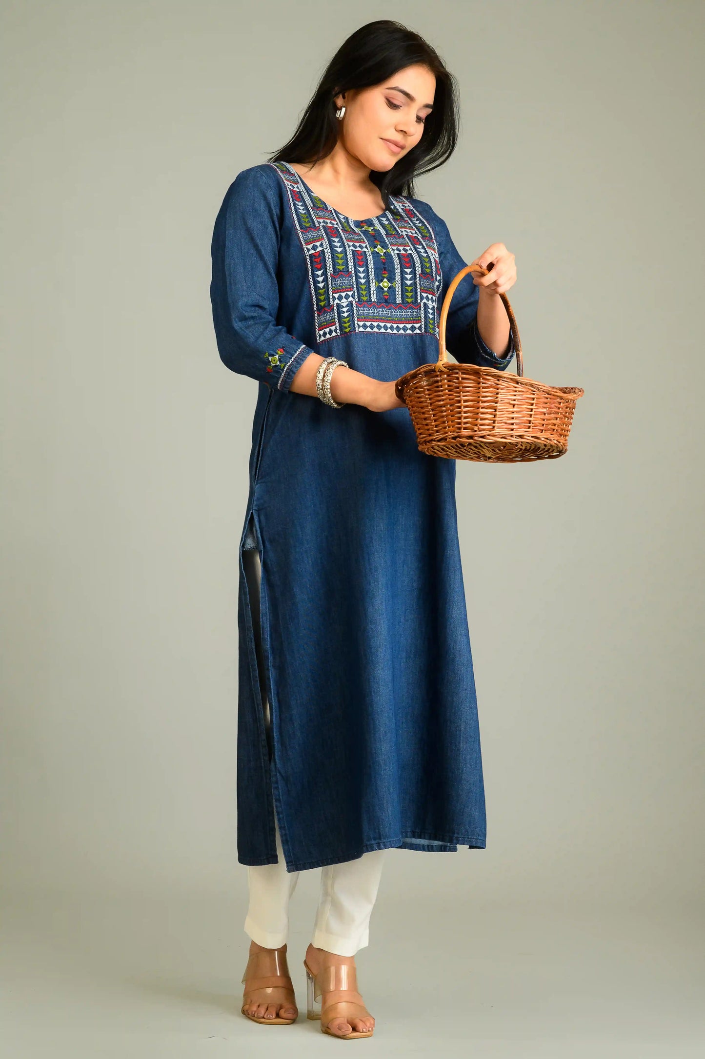 Folk Threads on Blue Top - Etiquette Apparel