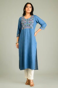 Folk Threads on Blue Top - Etiquette Apparel