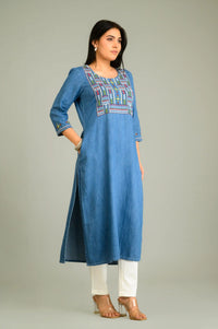 Folk Threads on Blue Top - Etiquette Apparel