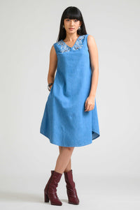 Petal Stitch Sleeveless Denim Dress - Etiquette Apparel
