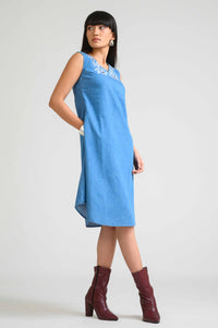 Petal Stitch Sleeveless Denim Dress - Etiquette Apparel