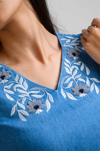 Petal Stitch Sleeveless Denim Dress - Etiquette Apparel