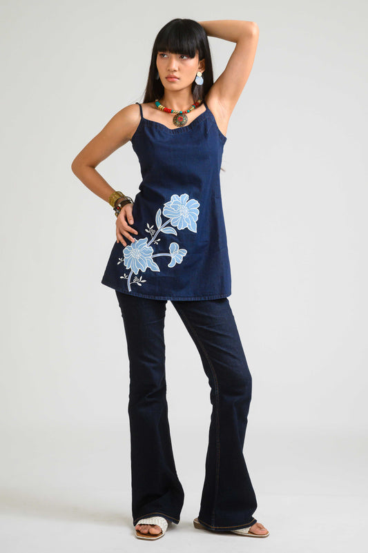 Easy Tie Up Denim Sleeveless Top - Etiquette Apparel