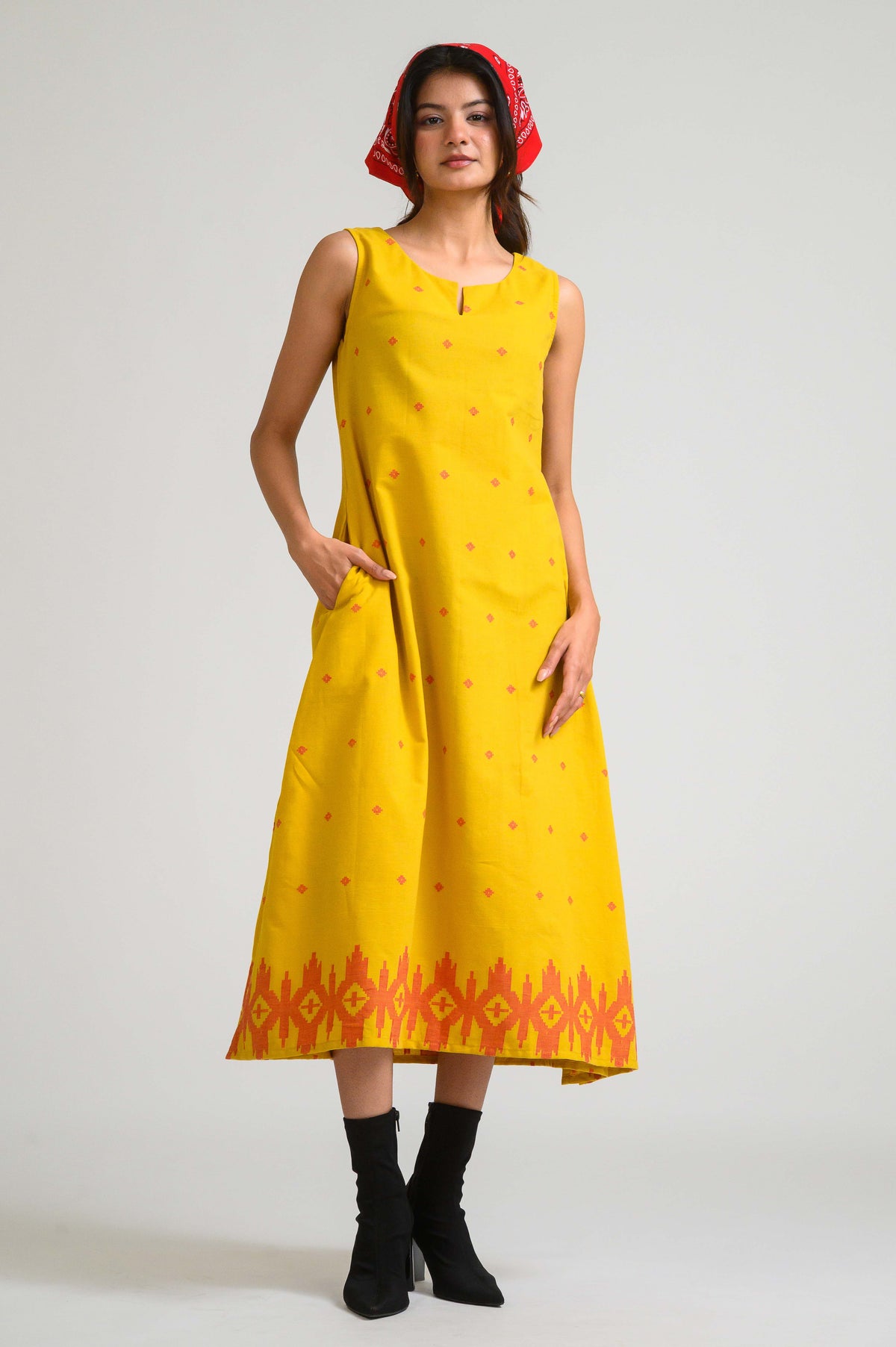 Sleek in Jamdani Sleeveless Dress - Etiquette Apparel