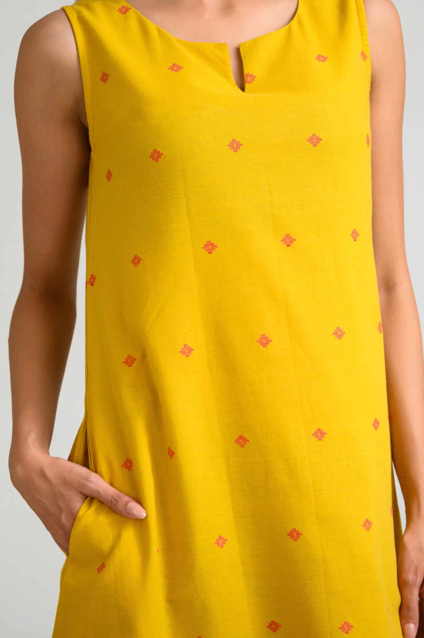 Sleek in Jamdani Sleeveless Dress - Etiquette Apparel