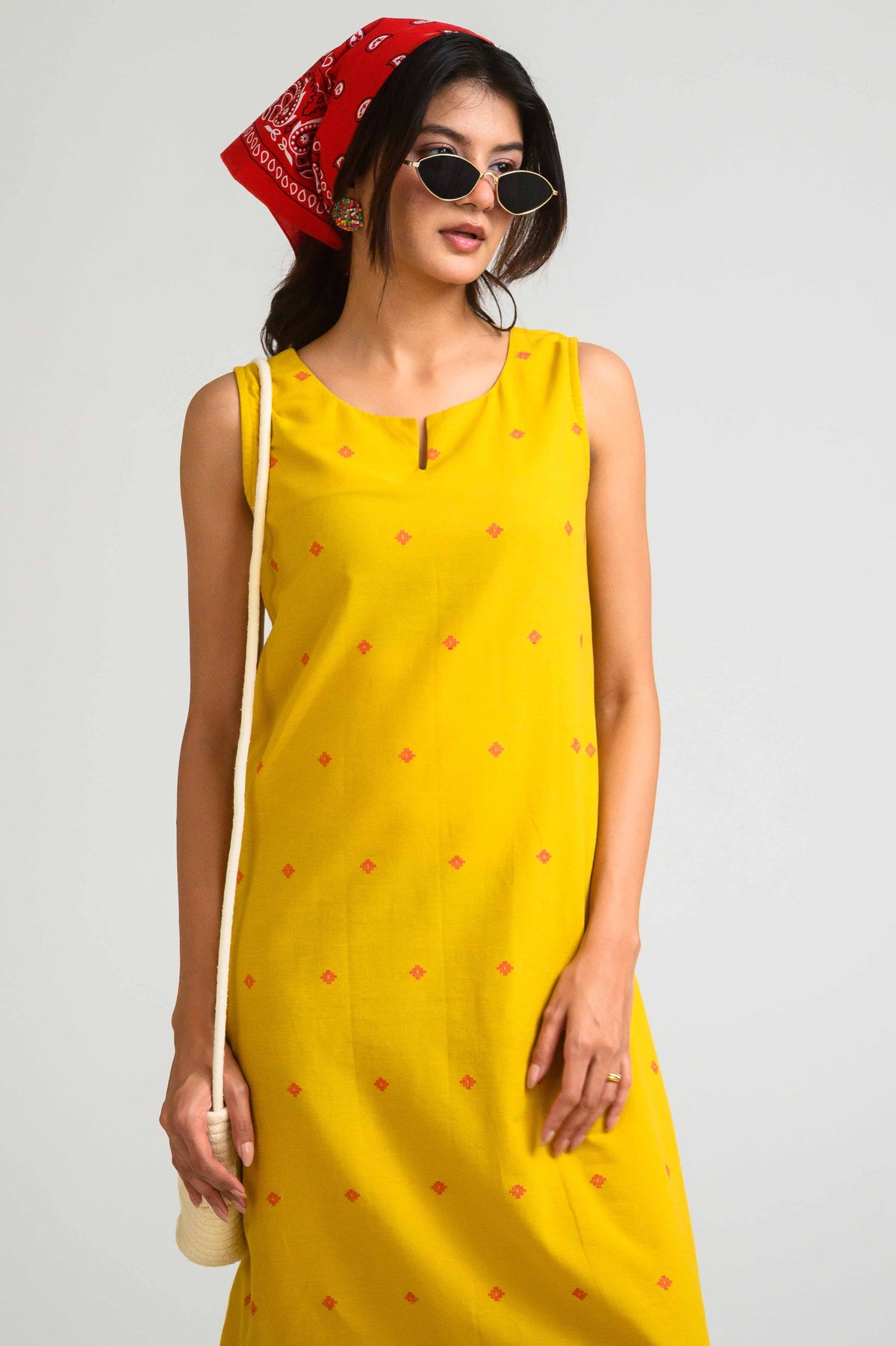Sleek in Jamdani Sleeveless Dress - Etiquette Apparel