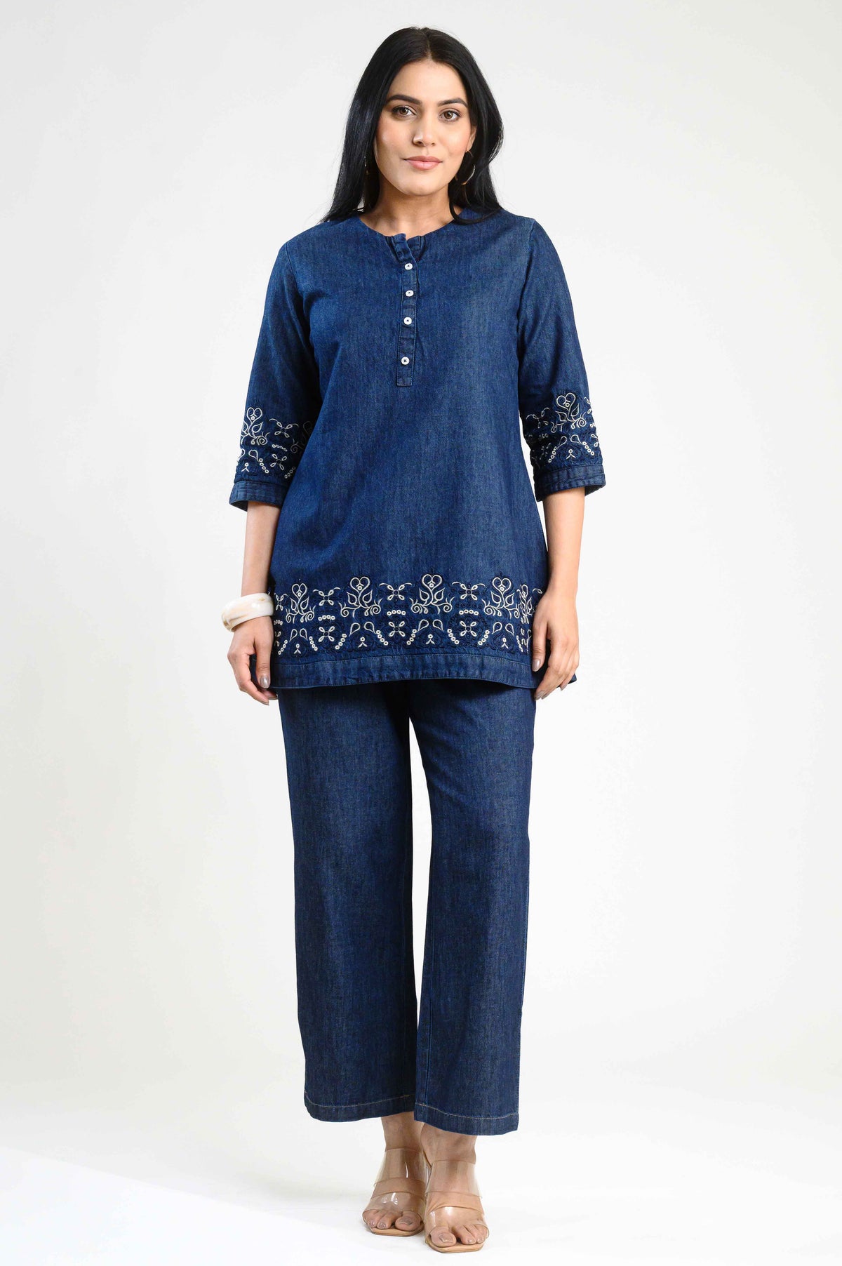 Blue Meadow Embroidered co-ord Set - Etiquette Apparel