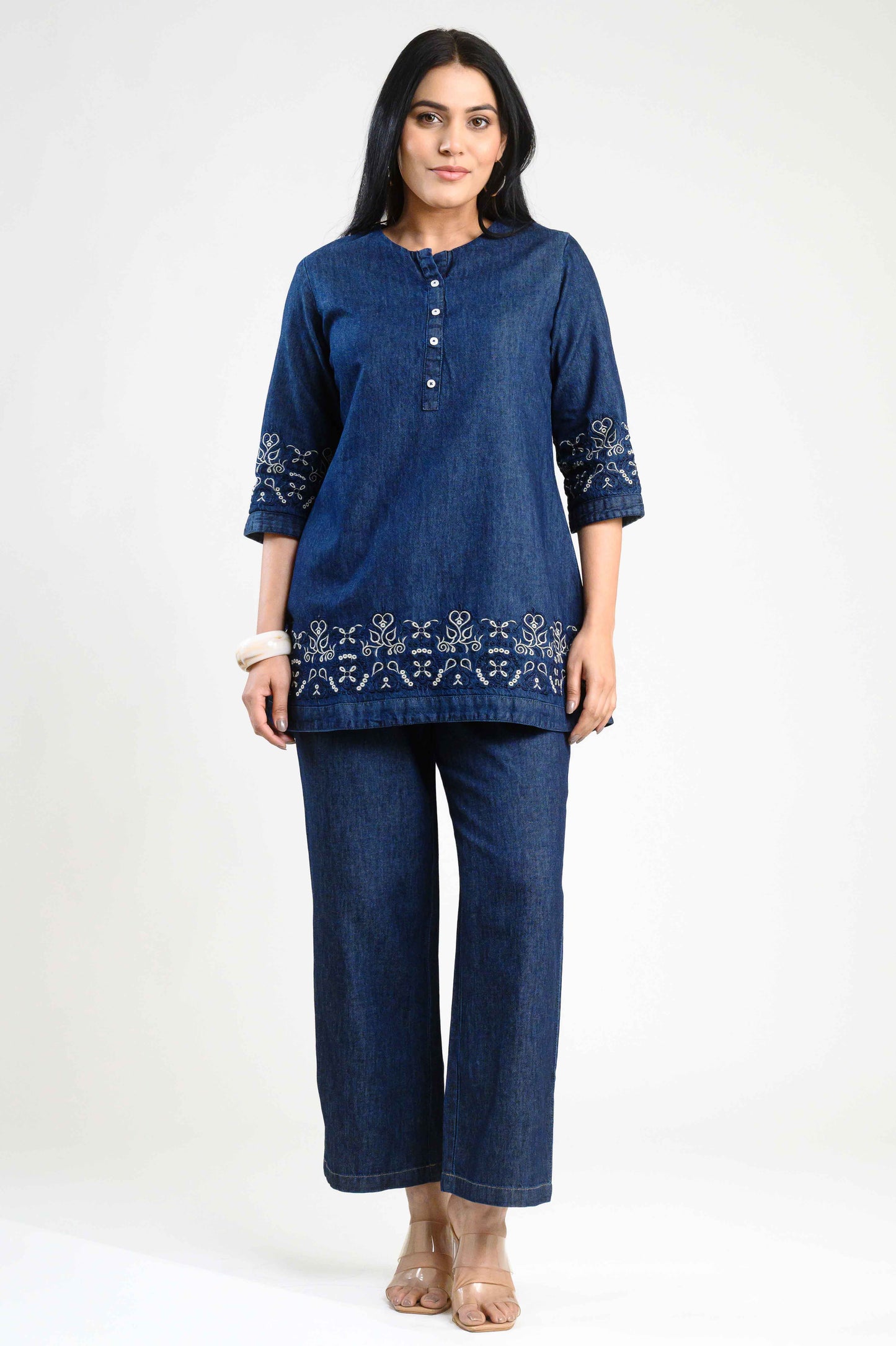Blue Meadow Embroidered co-ord Set - Etiquette Apparel