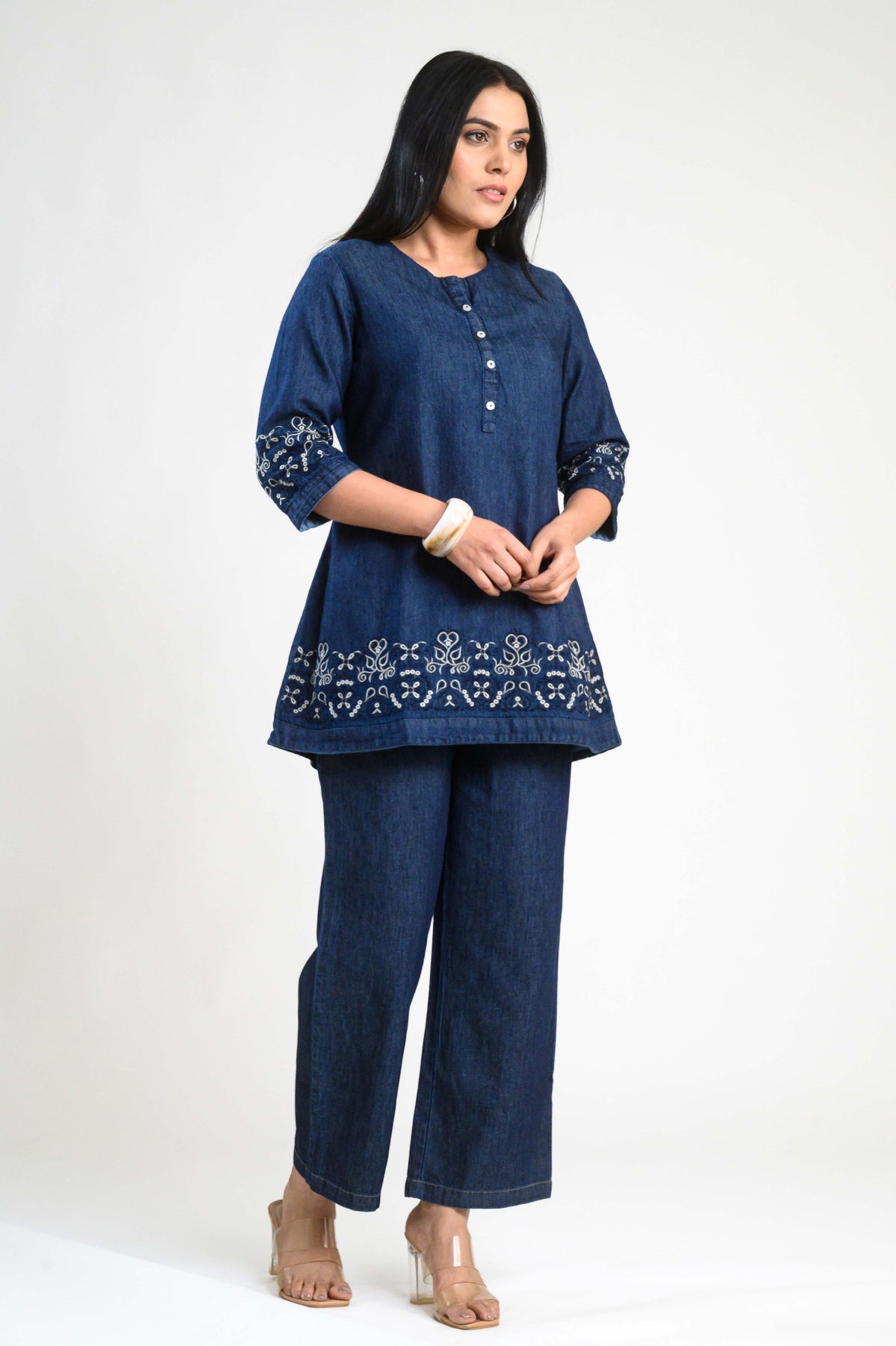 Blue Meadow Embroidered co-ord Set - Etiquette Apparel