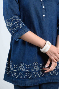 Blue Meadow Embroidered co-ord Set - Etiquette Apparel