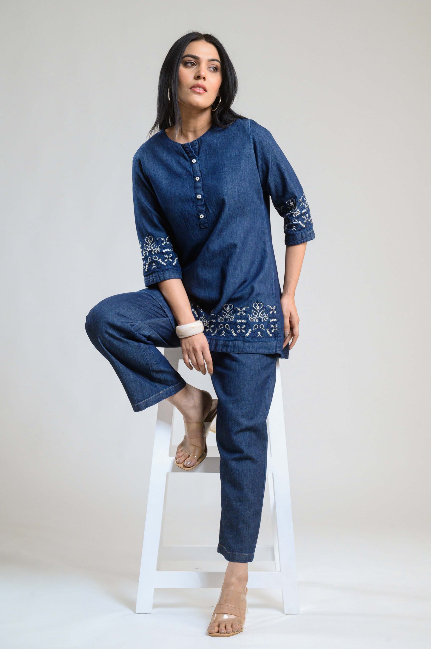 Blue Meadow Embroidered co-ord Set - Etiquette Apparel