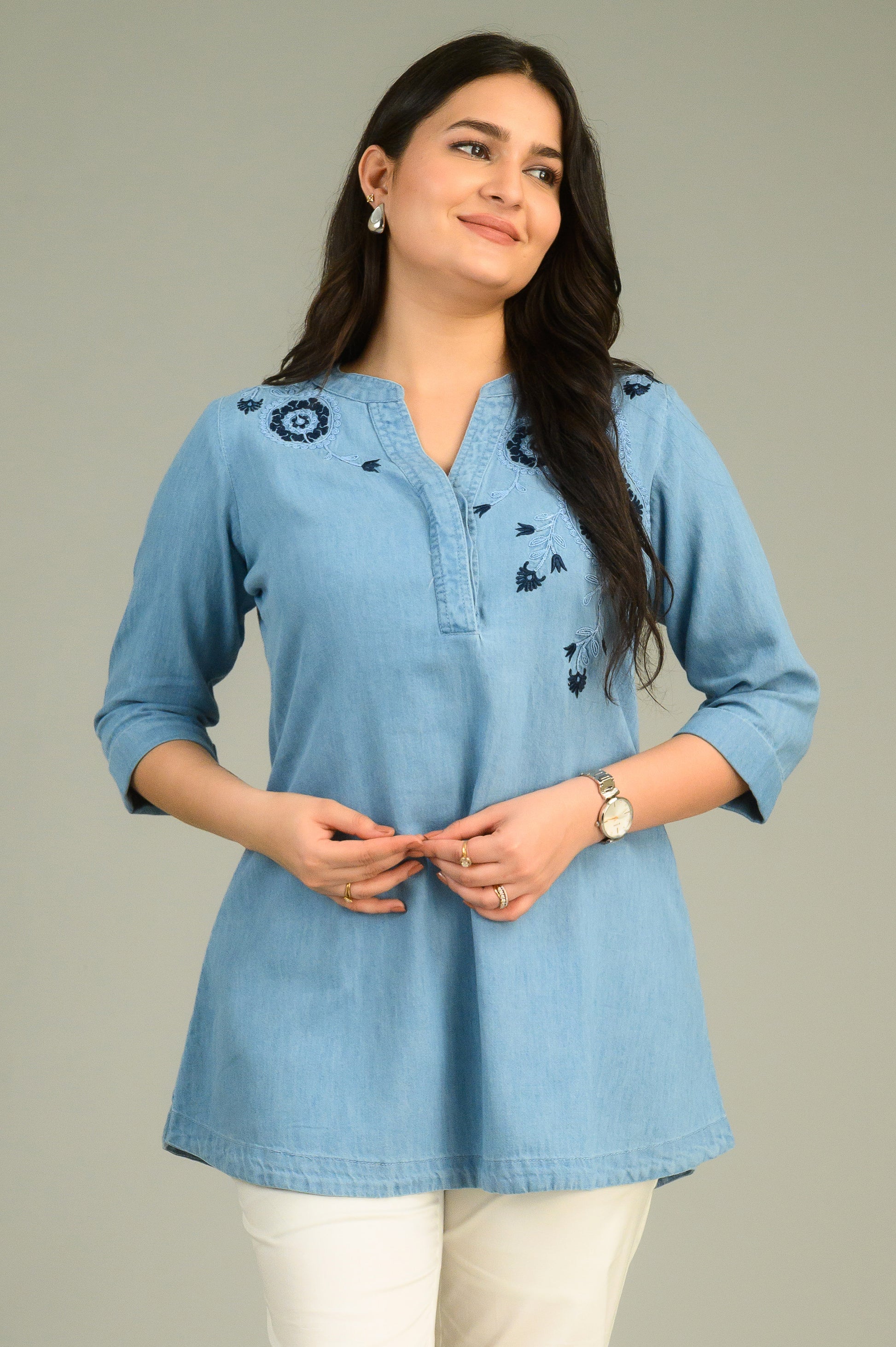 Product Carousel Image 3: Woven Whispers Denim Top