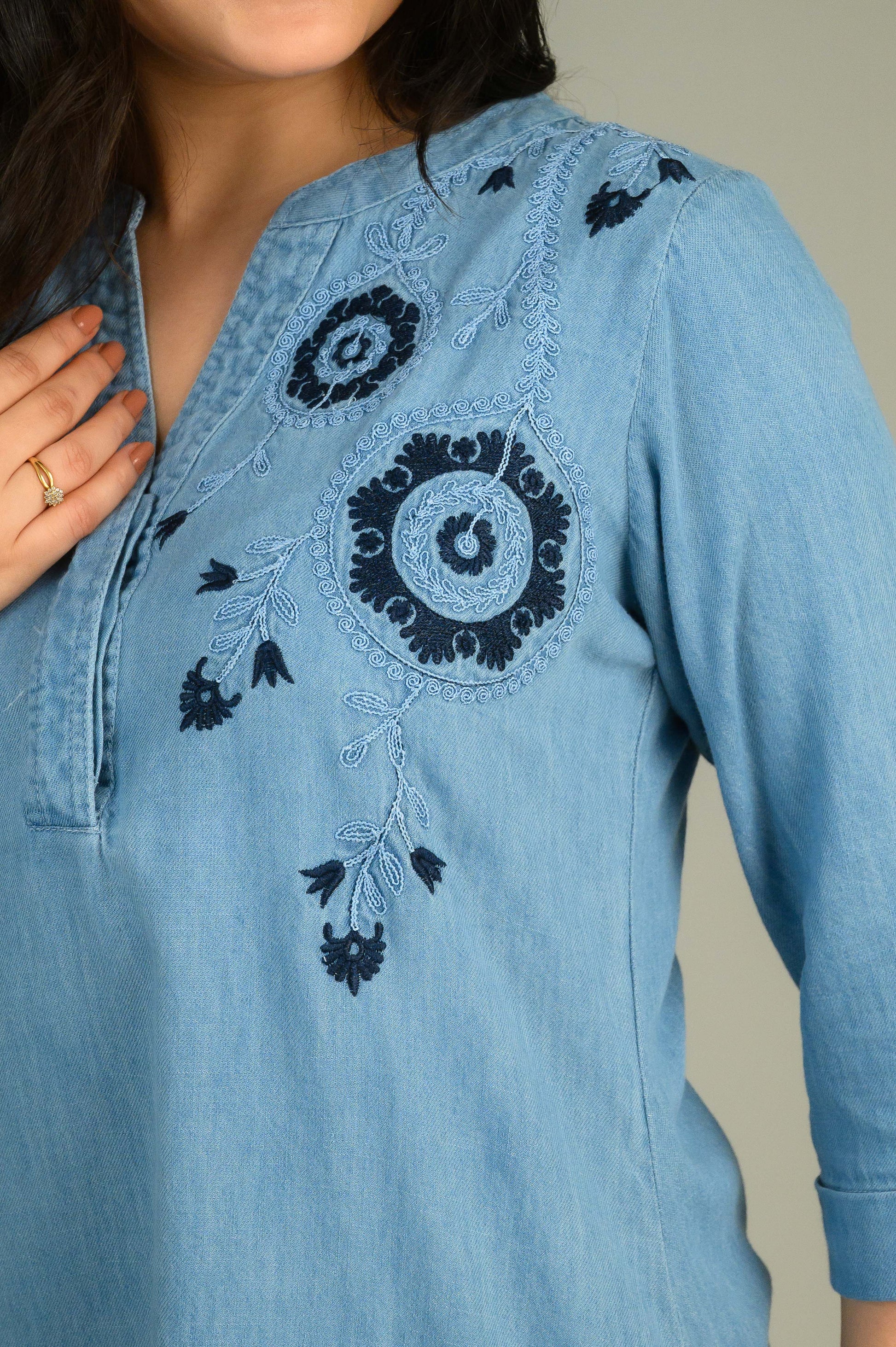 Product Carousel Image 2: Woven Whispers Denim Top