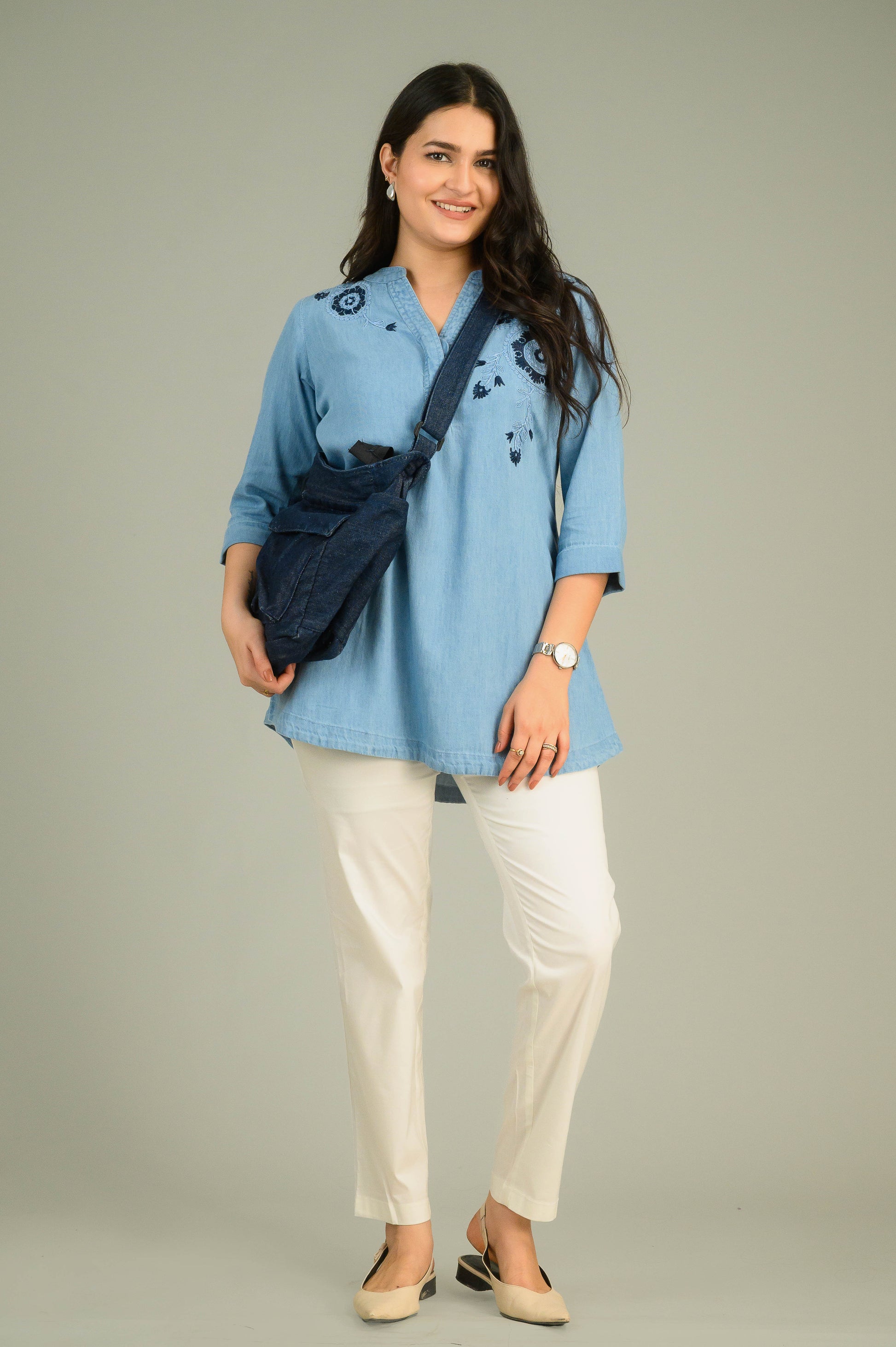 Product Carousel Image 5: Woven Whispers Denim Top