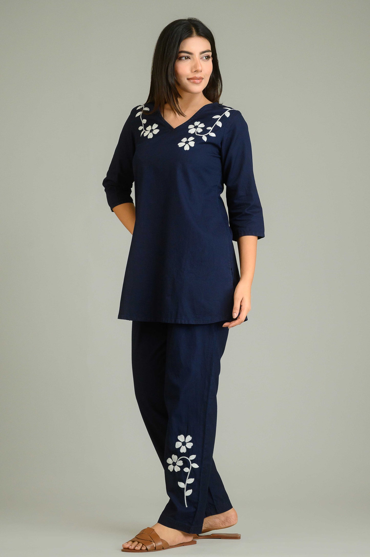 Black Denim Bloom Co-ord Set - Etiquette Apparel