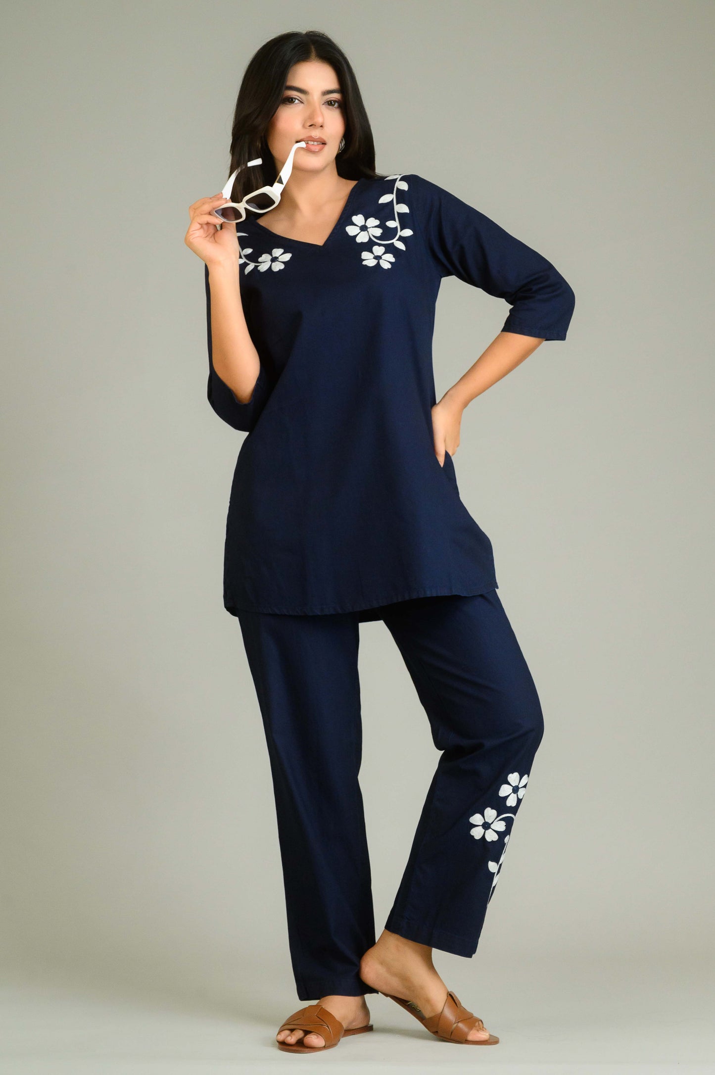 Black Denim Bloom Co-ord Set - Etiquette Apparel