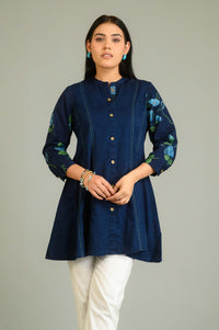 Handpainted Denim Sleeved Top - Etiquette Apparel