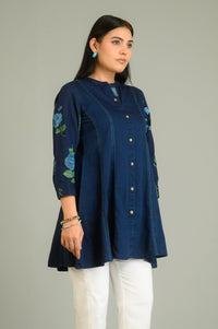 Handpainted Denim Sleeved Top - Etiquette Apparel