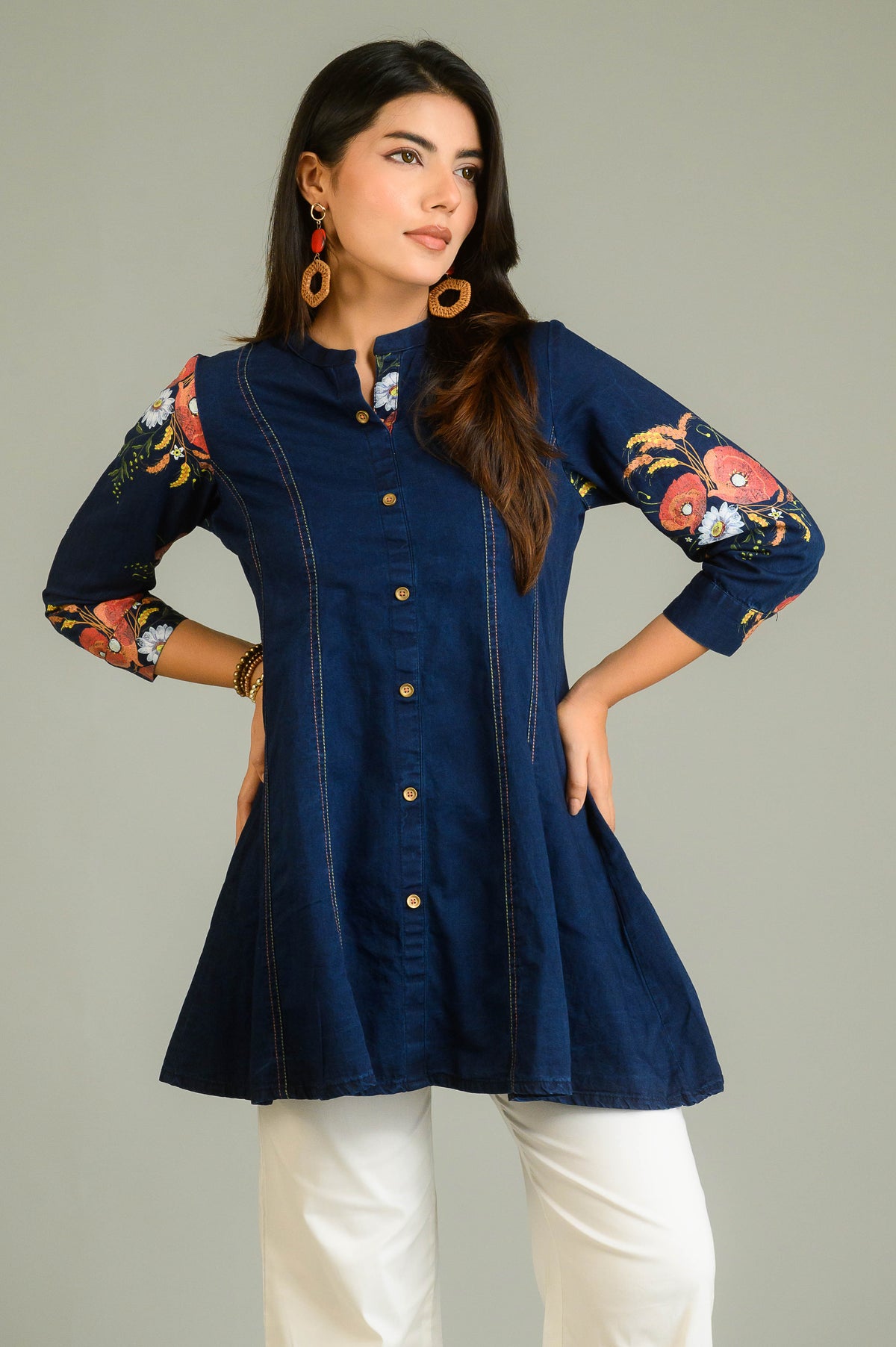 Handpainted Denim Sleeved Top - Etiquette Apparel