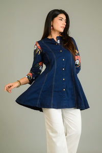 Handpainted Denim Sleeved Top - Etiquette Apparel
