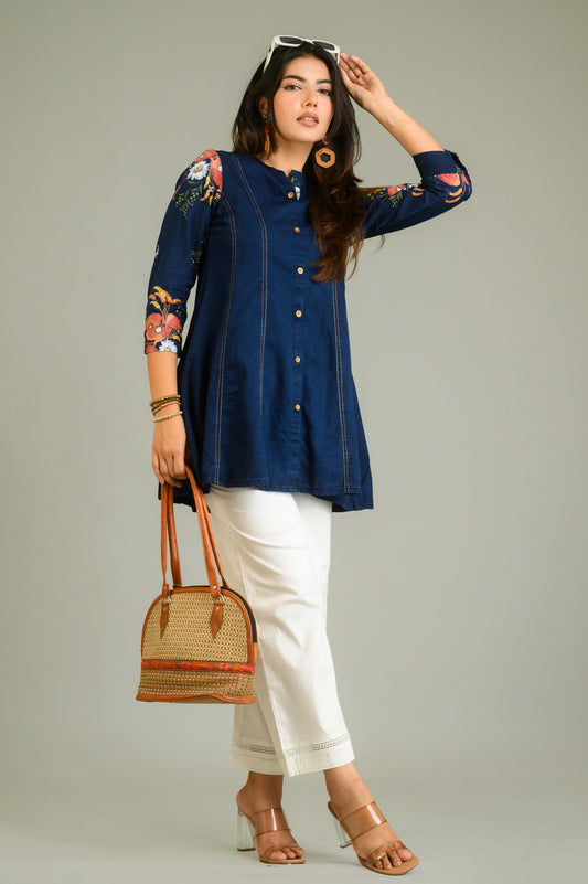Handpainted Denim Sleeved Top - Etiquette Apparel