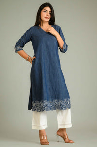 Statement Denim Cutwork Kurta - Etiquette Apparel