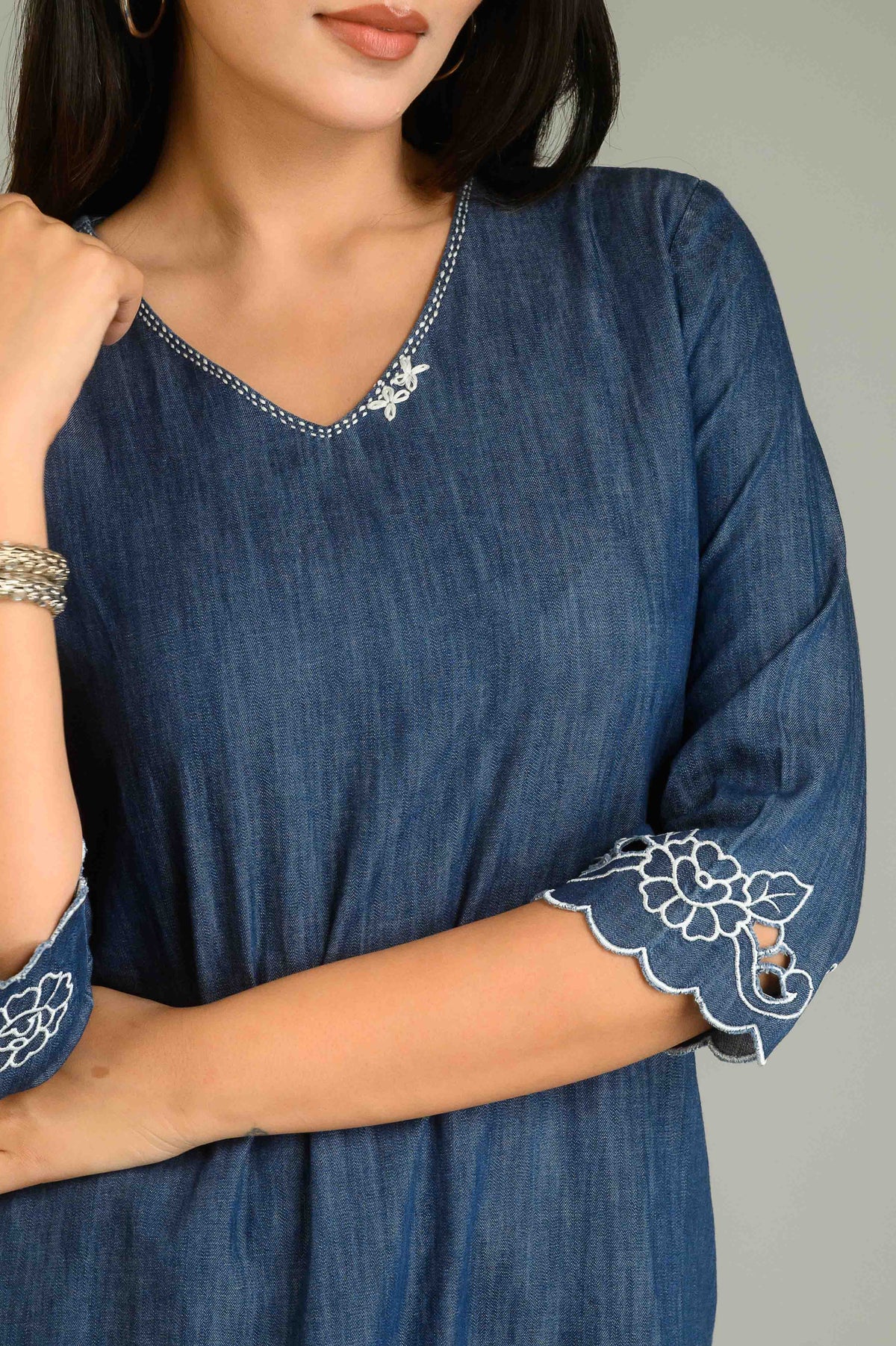 Statement Denim Cutwork Kurta - Etiquette Apparel