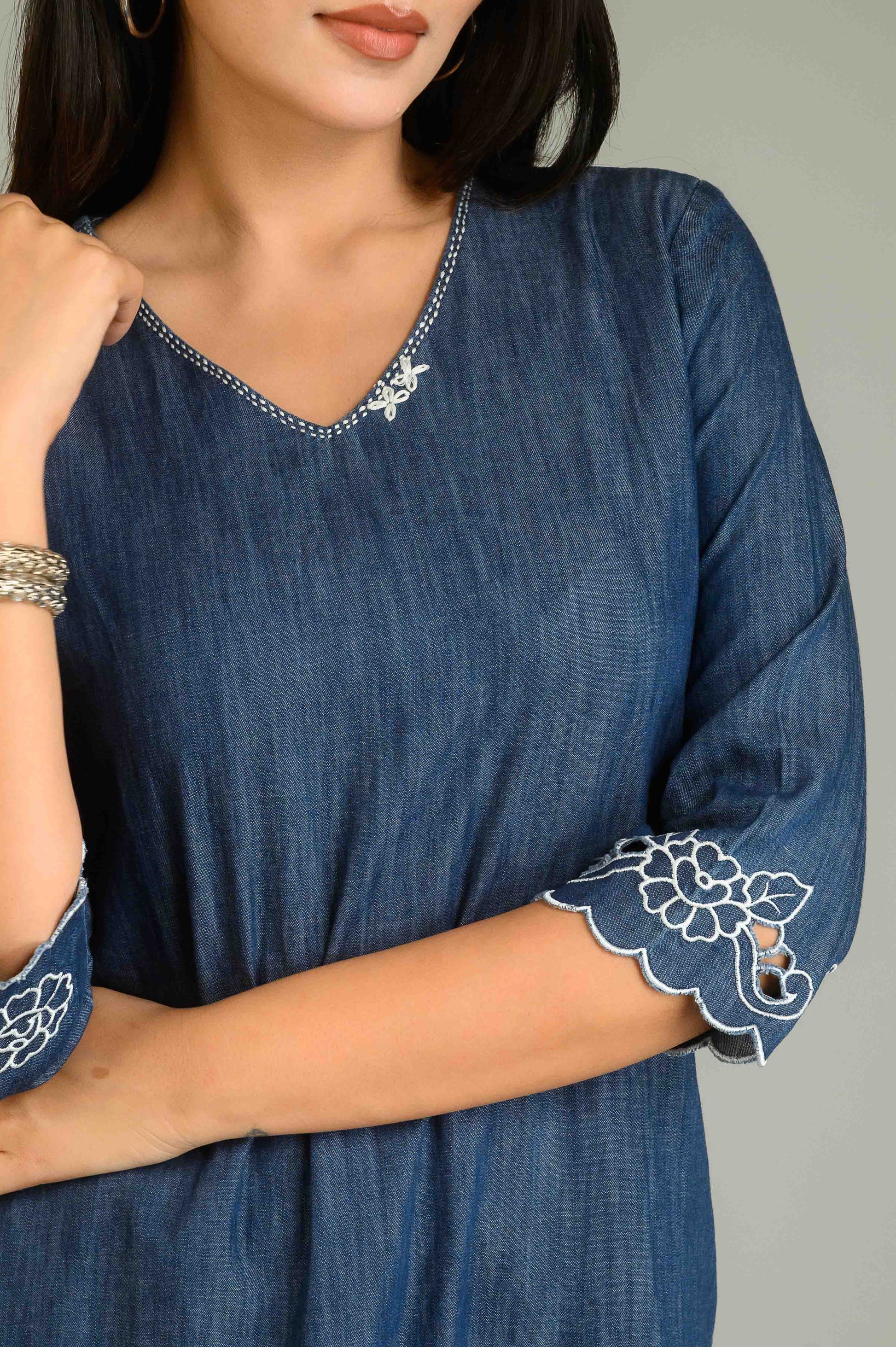 Product Carousel Image 2: Statement Denim Cutwork Kurta