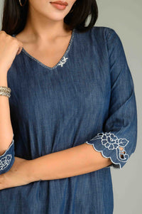 Statement Denim Cutwork Kurta - Etiquette Apparel