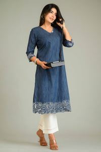 Statement Denim Cutwork Kurta - Etiquette Apparel