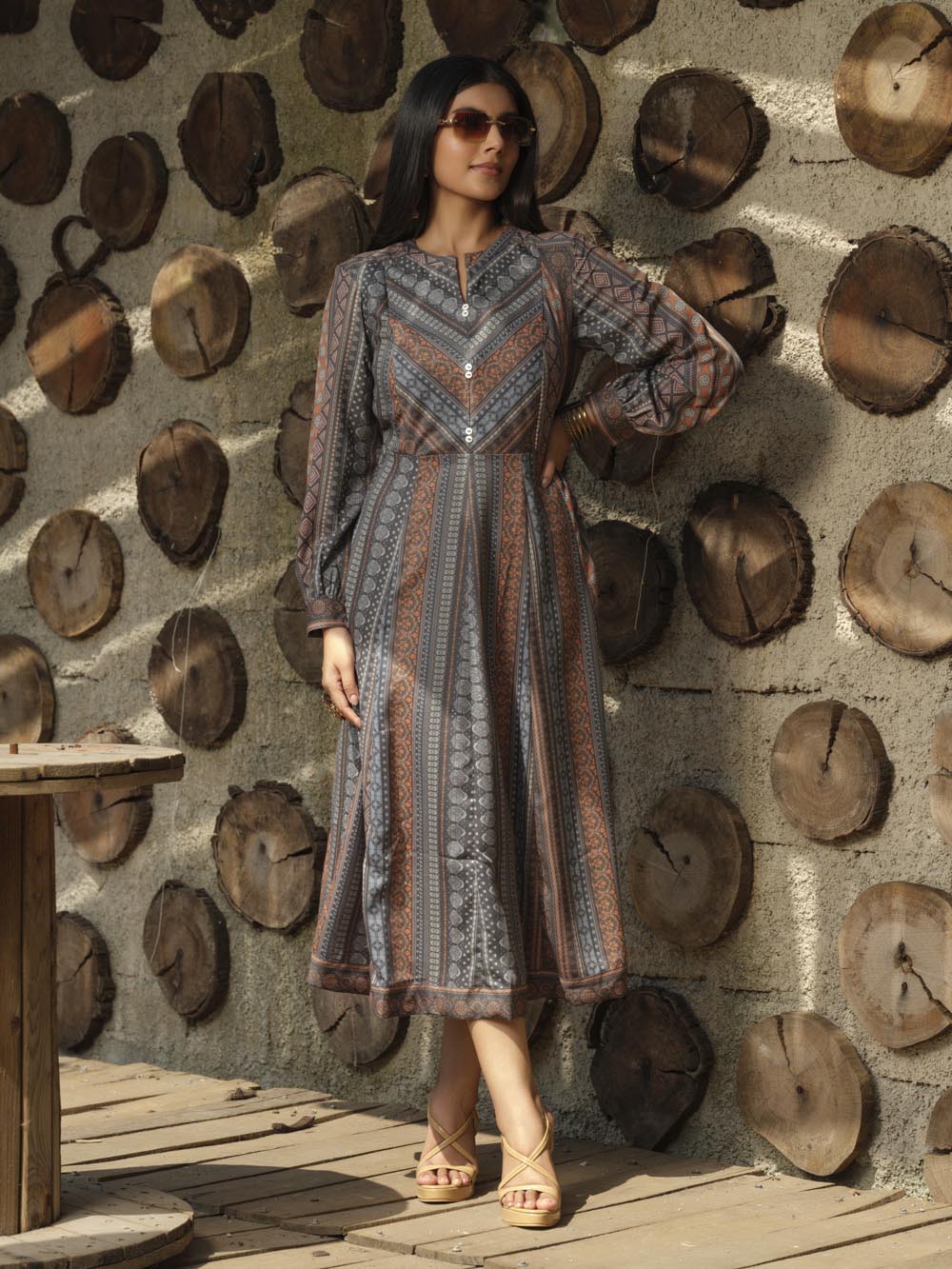 Flared lon indie print Mishran dress Etiquette Apparel