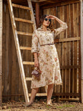Floral Print Linen Blend Dress Etiquette Apparel