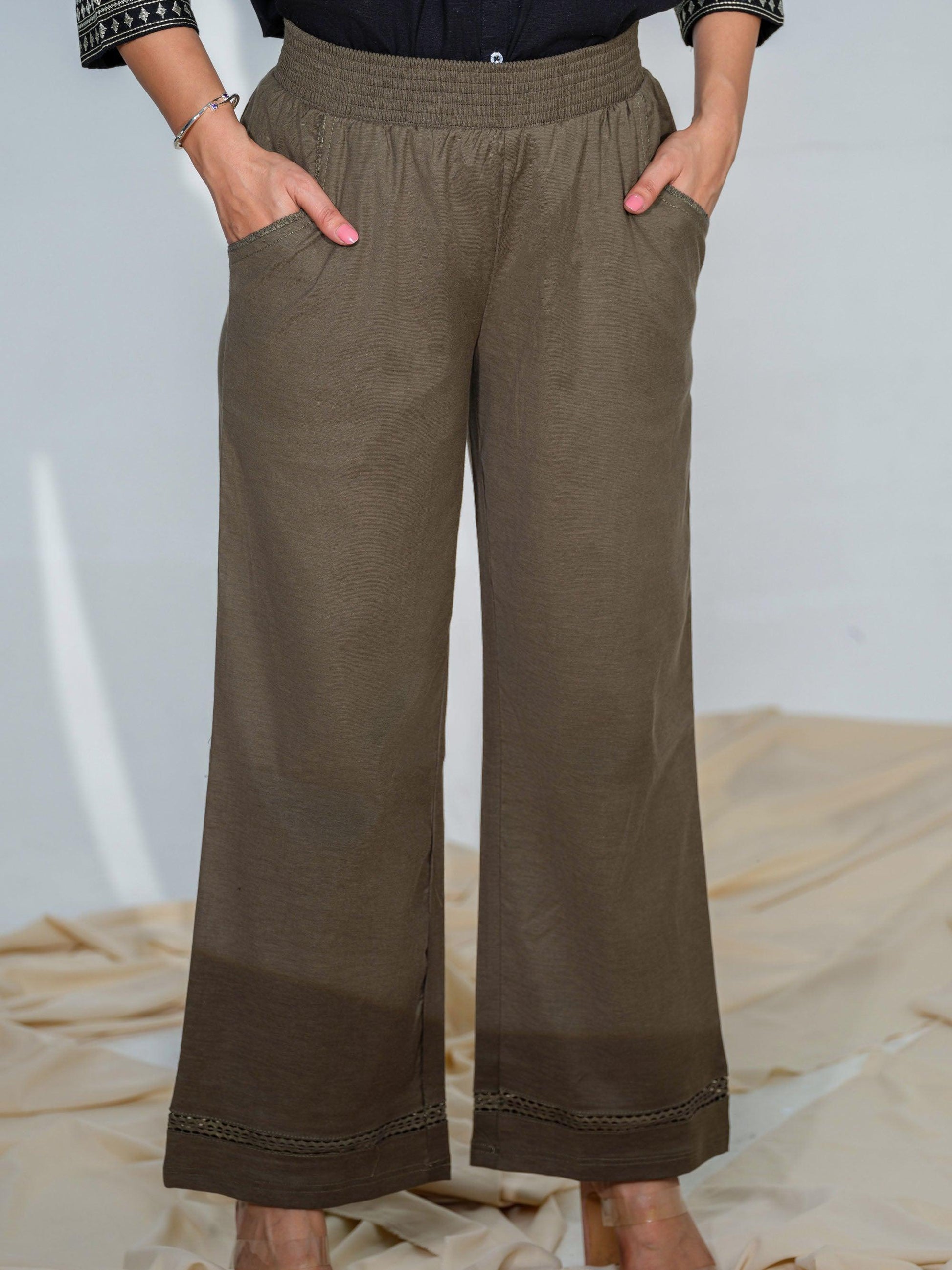 Full broad elasticated pants - Etiquette Apparel 